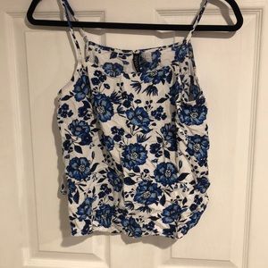 white and blue floral tank top